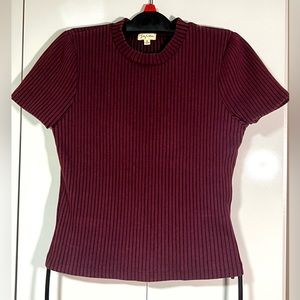Wine Color Fitted Slightly Cropped Tee